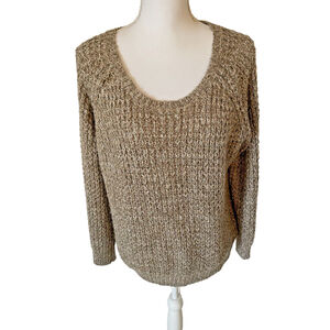 JOIE Alessa Raglan Sleeve Loose Knit Scoop Neck Brown Pullover Sweater Sz L